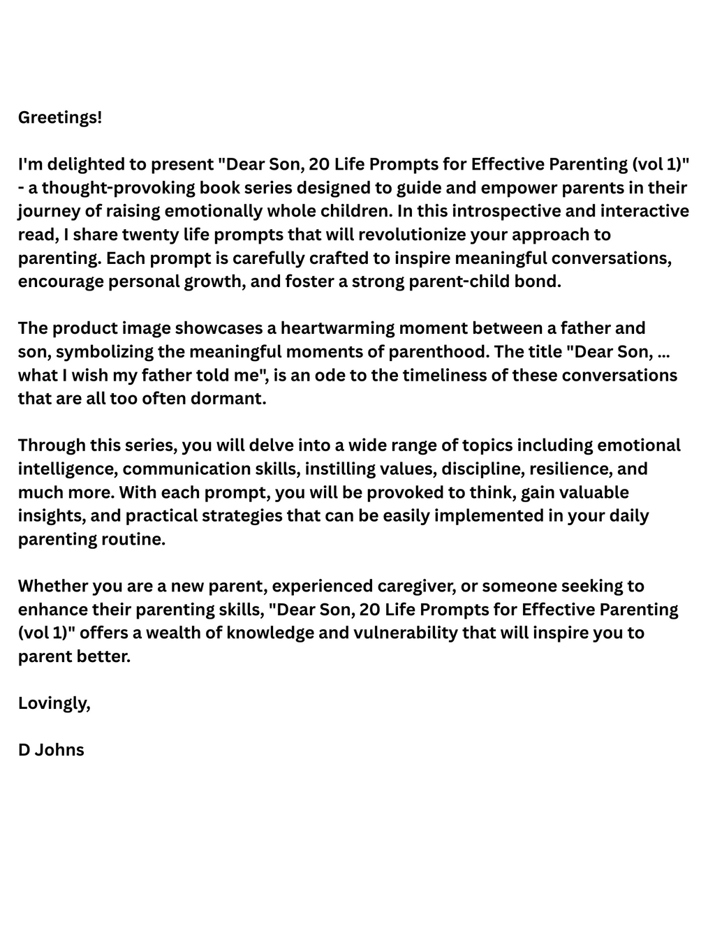 Dear Son: Twenty Life Prompts That Facilitate Effective Parenting (v1) eBook